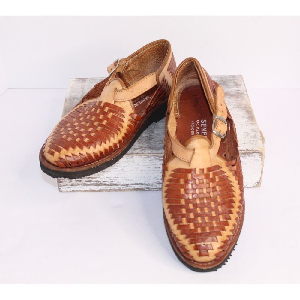 Senenos Mexican Leather Women's Sandals 8 Brown Tan Buckle Travel Casual Relaxed